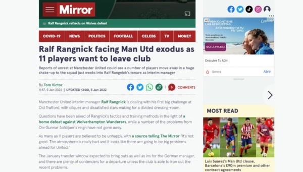 The Mirror informa sobre los 11 jugadores que se quieren de Old Trafford (Mirror)