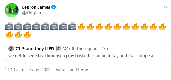 La reacción de LeBron al regreso de Thompson (@kingjames)