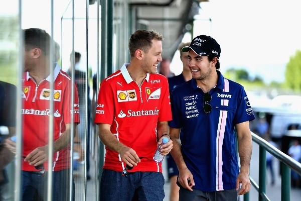 Sebastian Vettel, todavía en Ferrari, y Sergio Pérez, aún en Racing Point (Getty Images)
