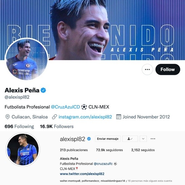 Así lucen las redes sociales de Alexis Peña en la actualidad