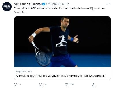 Fuente: Twitter Oficial ATP (@ATPTour_ES)