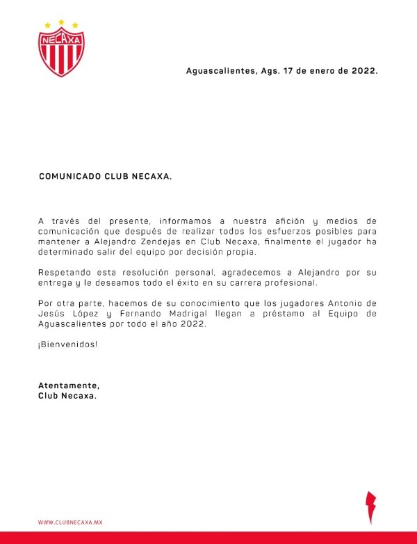 Comunicado del Necaxa