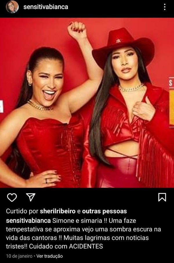 Reprodução/Instagram - Bianca Godói fazendo previsões para dupla sertaneja.
