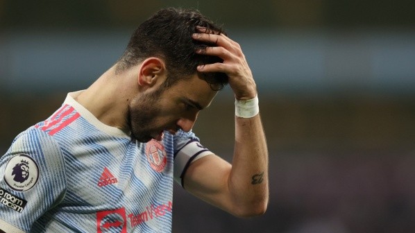 Bruno Fernandes, en el último partido ante Aston Villa (Getty Images)