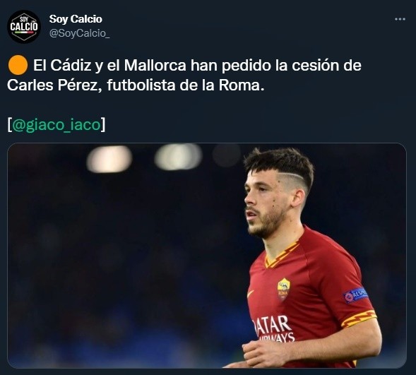 Carles Pérez, pretendido por Mallorca y Cádiz (Twitter @SoyCalcio_)