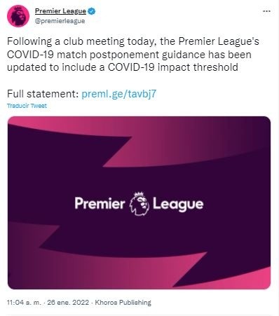 Fuente: Twitter Oficial Premier League (@premierleague)
