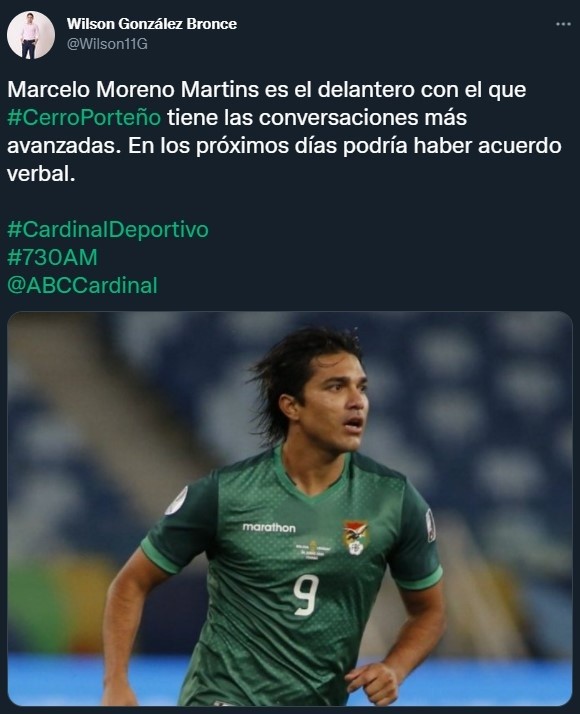 Marcelo Moreno Martins, el nuevo objetivo de Cerro Porteño