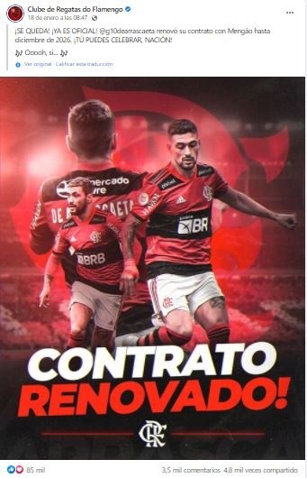 Fuente: Facebook Oficial Flamengo