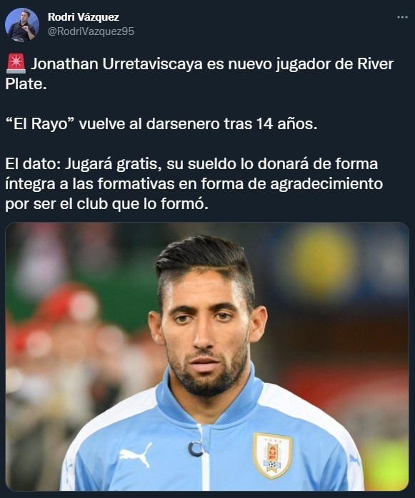 Urretaviscaya vuelve a River Plate 'gratis'