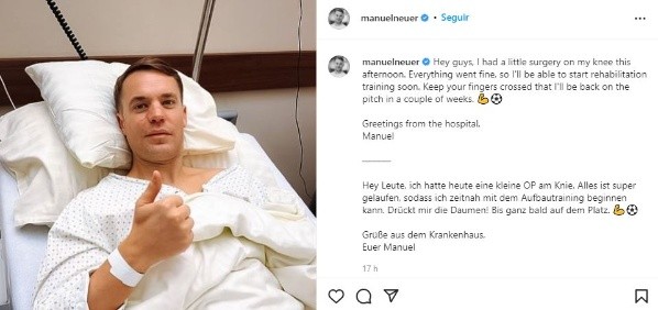 Fuente: Instagram Oficial Manuel Neuer (@manuelneuer)