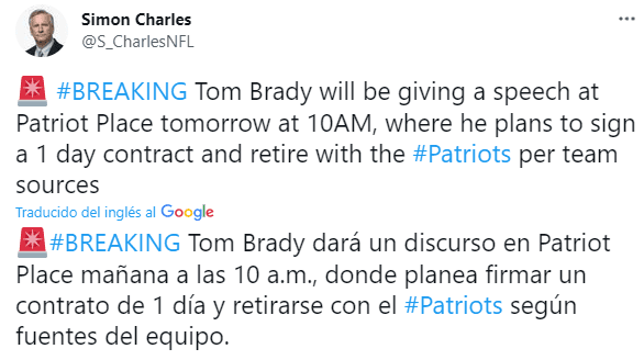 Falso rumor sobre Tom Brady (Foto: @S_CharlesNFL)