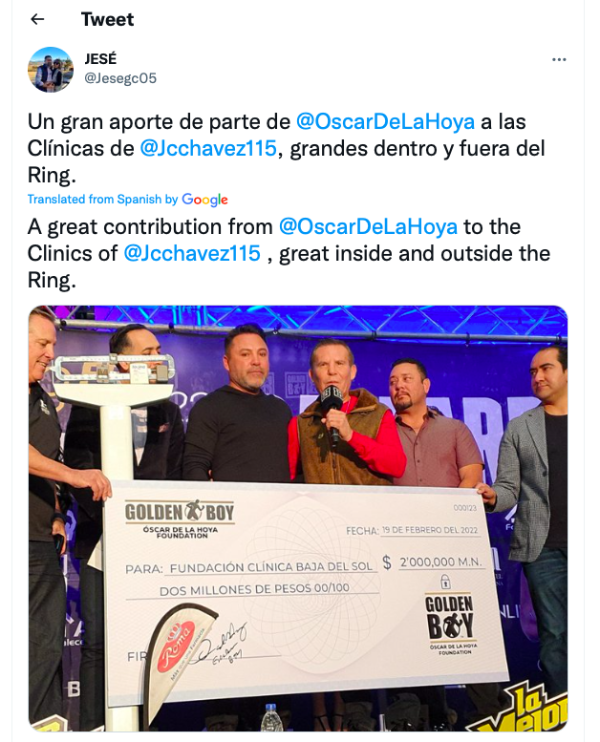 Julio Cesar Chavez, Oscar de la Hoya, Donation, Boxing