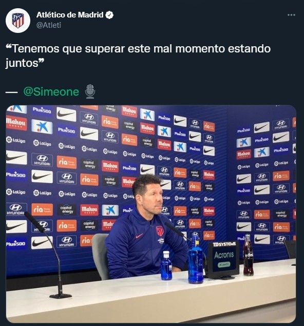 Simeone pide apoyo en este mal momento