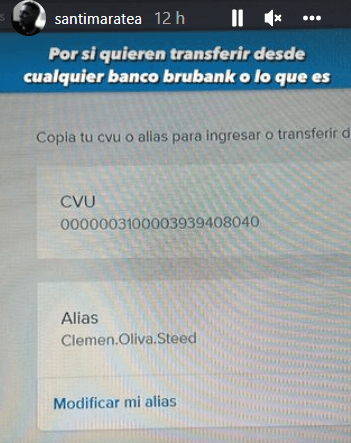 El CVU y Alias para hacerlo desde un banco.