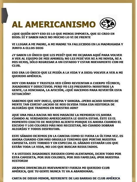 Las barras de América también se manifiestan: la carta a horas del choque  contra Pumas