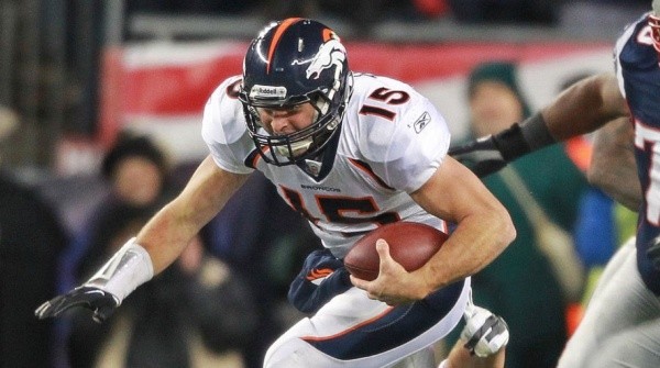 Tim Tebow during his days as a Broncos' player, he was sacked several times.