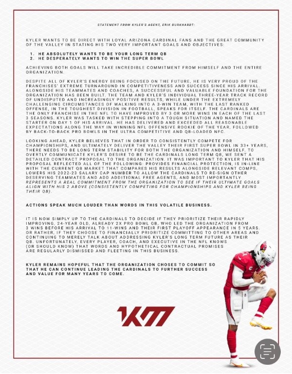 Kyler Murray's agent statement