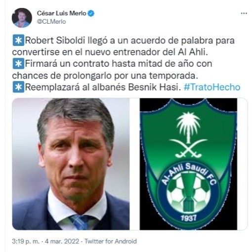 Twitter de reportero argentino