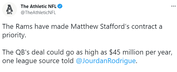 El contrato que le ofrecerían a Matthew Stafford (Foto: @TheAthleticNFL)