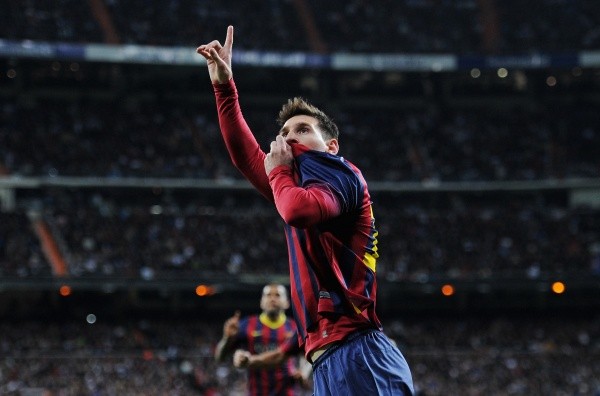 Lionel Messi celebrando uno de sus goles en el Santiago Bernabéu: Getty