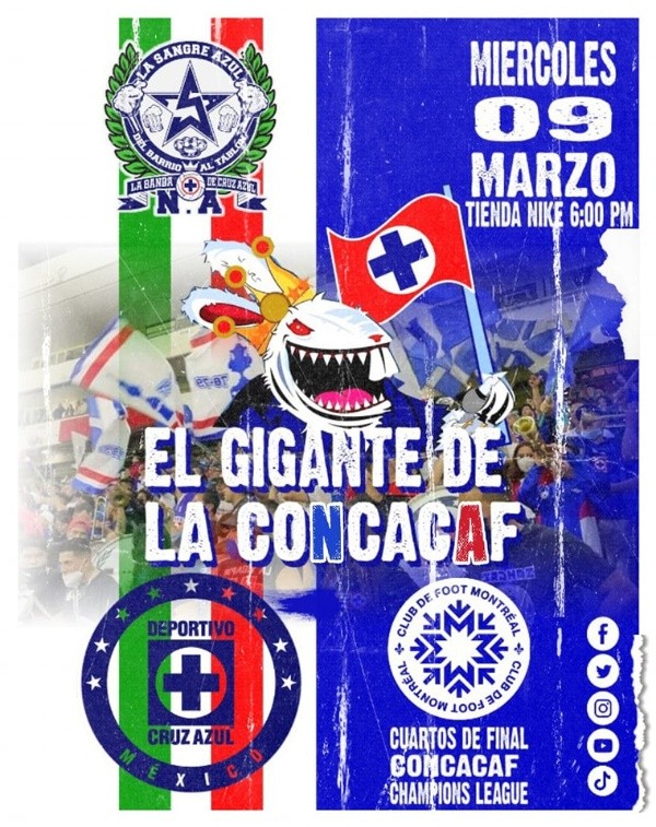 El flyer de La Sangre Azul para el partido de Cruz Azul esta noche.