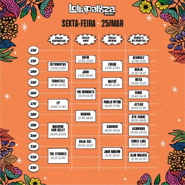 Lollapalooza divulgou os horários dos shows deste ano. Reprodução/Twitter