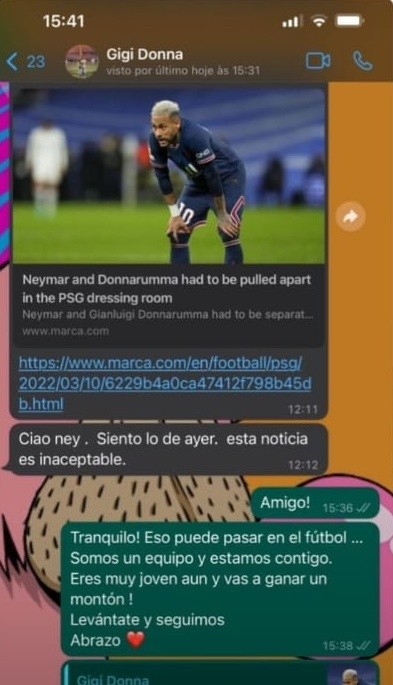 El chat con Donnarumma que publicó Neymar