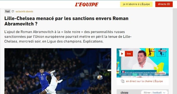 L&#039;Equipe pone en duda el Lille vs. Chelsea.