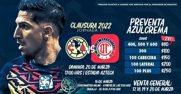 Venta de entradas de América vs. Toluca (Club América)