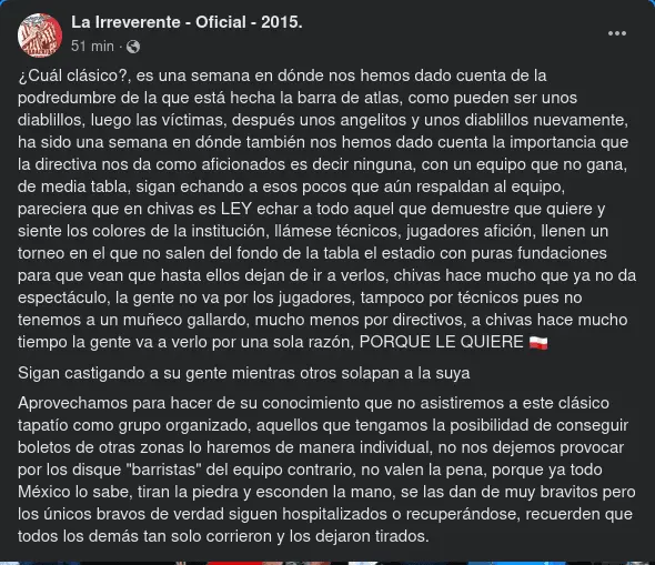 Barra de Chivas contra la directiva