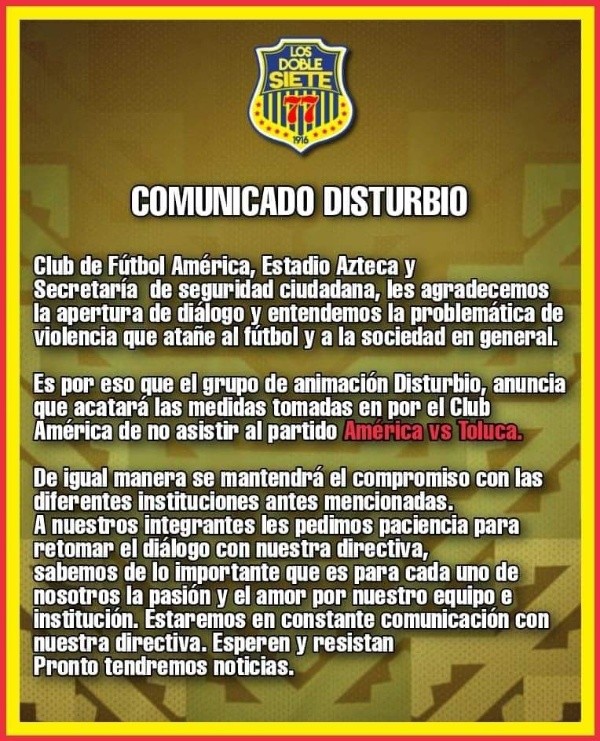 Club América: las barras acatan la orden