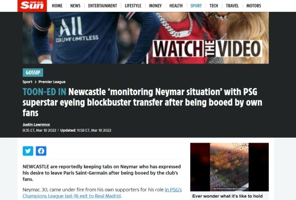 The Sun reporta el interés de Newcastle por Neymar