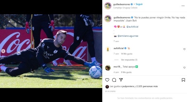 De Amores en entrenamiento con Uruguay. Instagram