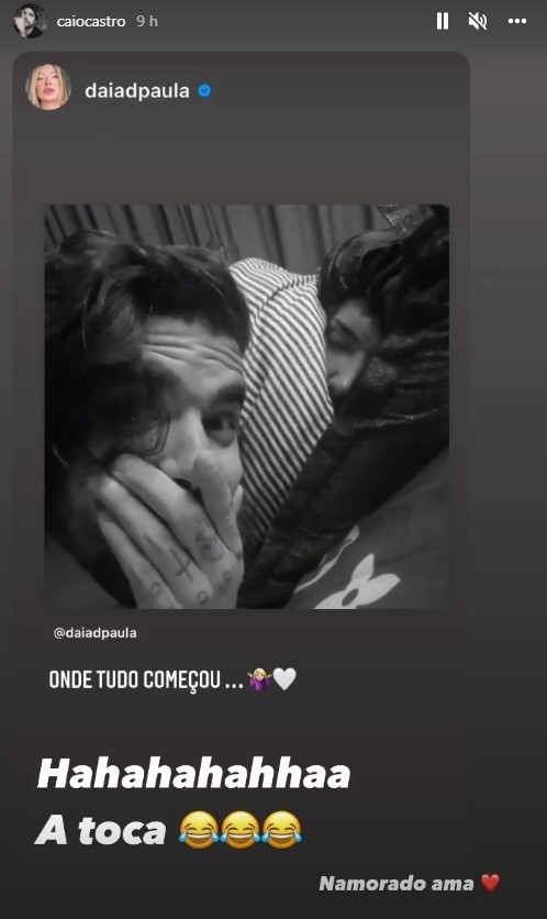 Caio Castro flagra namorada Daiane. Foto: Reprodução/Instagram oficial do ator.