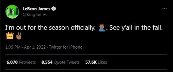 LeBron James tweet @kingjames
