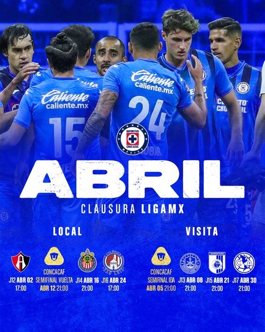 Cruz Azul disputará ocho partidos en abril. @CruzAzul