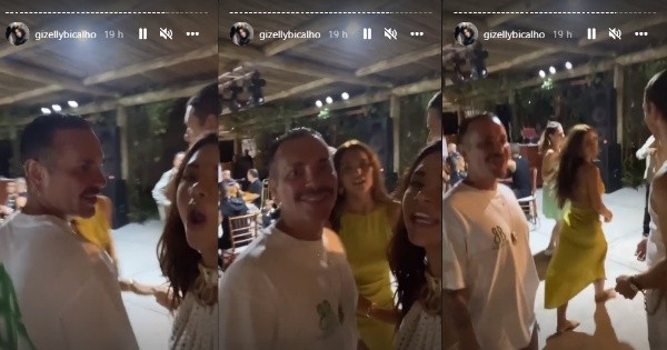 Kalimann solta a mão de João Vivcente quando percebe que está sendo filmada. Imagens: Reprodução/Instagram oficial da ex-BBB Gizelly Bicalho.