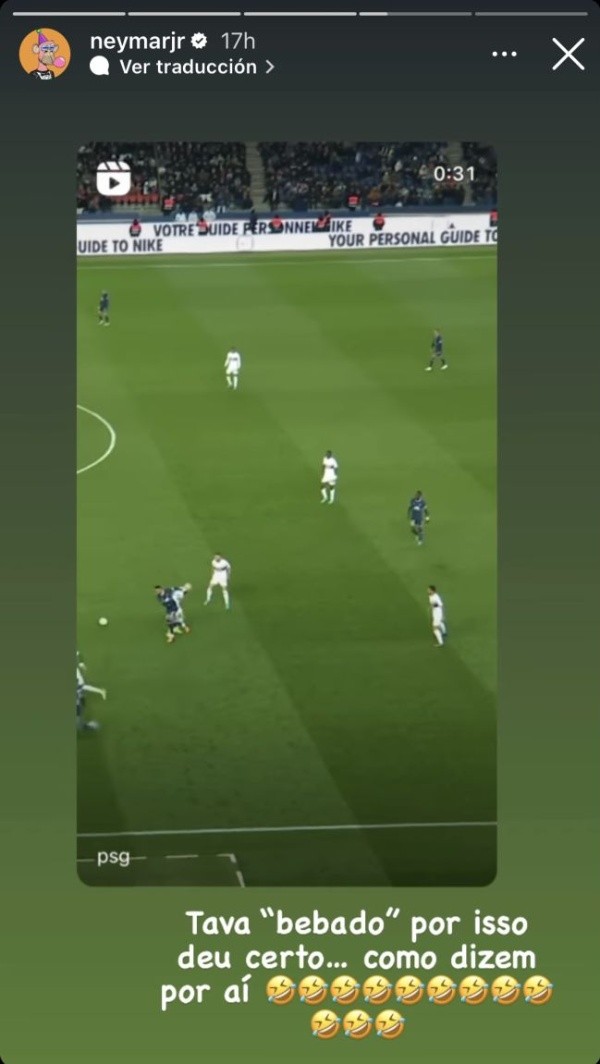 Historia en Instagram de Neymar Jr