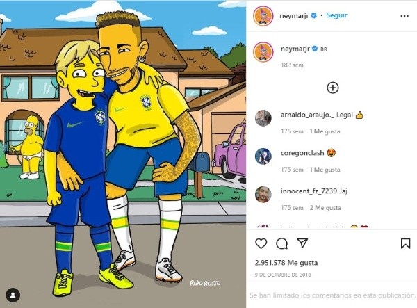 Neymar ya supo ser retratado como un personaje de Los Simpson junto a su hijo Davi (Instagram @neymarjr)