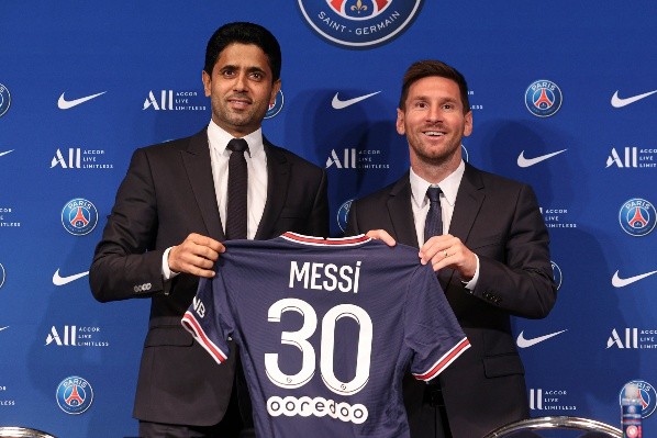 Nasser Al-Khelaifi y Lionel Messi: Getty