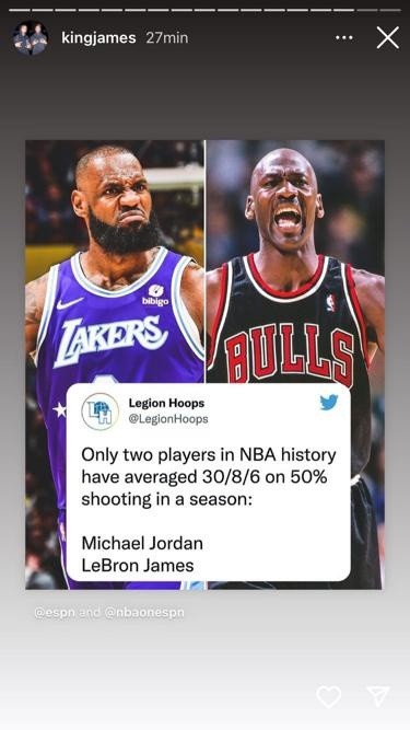 Récord de Jordan y LeBron en la NBA (Foto: @kingjames)