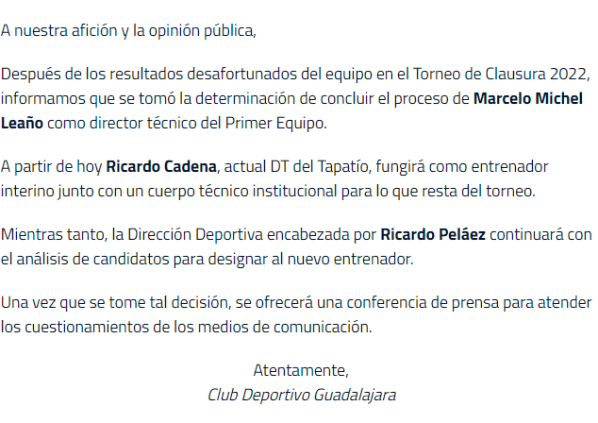 Comunicado oficial de Chivas