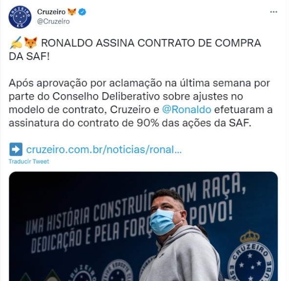 Ronaldo y su Cruzeiro. Twitter.