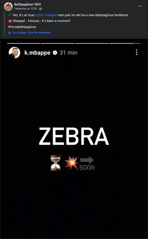 Battipagliese ‘announce’ Mbappe’s deal. (Battipagliese 1929 @ Facebook)