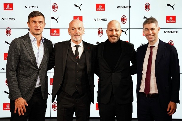 Paolo Maldini, Stefano Pioli, Ivan Gazidis y Frederic Massara