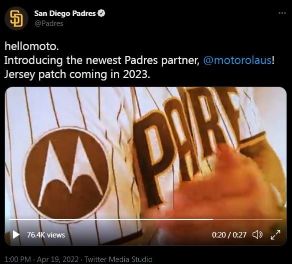 Padres announce Motorola as official jersey patch partner
