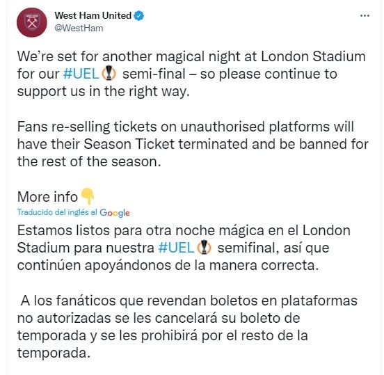 Fuete: Twitter West Ham United