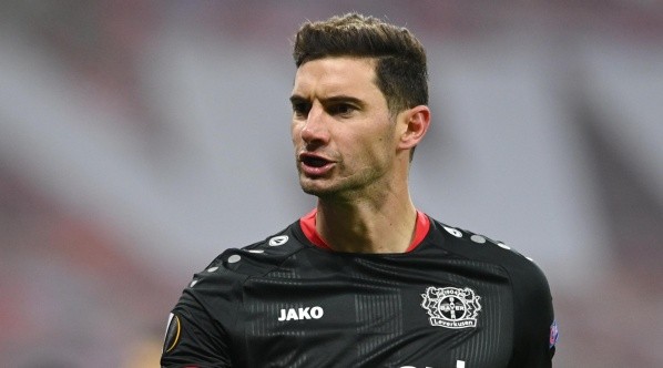 =l (L) in action against =bs (R) during the UEFA Europa League group stage match between Bayer 04 Leverkusen and Hapoel Beer Sheva in Leverkusen, Germany, 26 November 2020.-Not Released (NR) =l (L) in action against =bs (R) during the UEFA Europa League group stage match between Bayer 04 Leverkusen and Hapoel Beer Sheva in Leverkusen, Germany, 26 November 2020.-Not Released (NR)