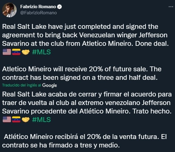 Fabrizio Romano confirma el acuerdo por Savarino (Twitter @FabrizioRomano)