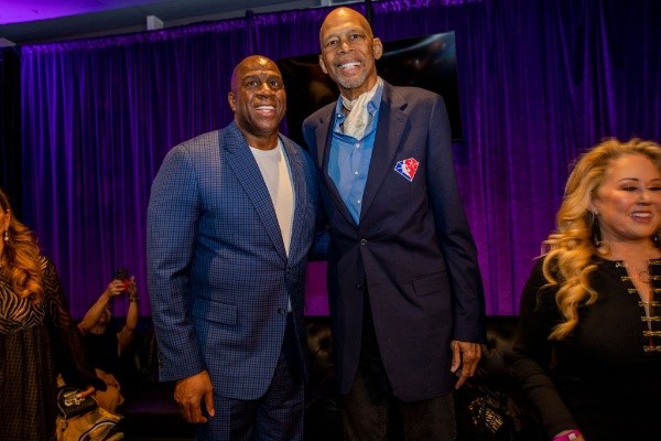 Abdul-Jabbar and Johnson of the 1980 winning team Lakers